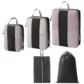 Reise Kompressions Packtaschen Set mit Netz Schuhbeutel und Beutel für Koffer Organisation. - 3-Teiliges Set + Schuhbeutel + Kordelzugbeutel [5-Teilig Schwarz]