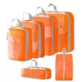 Oranger Reise-Packtaschen Set Kompression Aufbewahrungstaschen für Kleidung und Koffer. - 5-Teiliges Set + Schuhbeutel / 6-Teiliges Set Orange