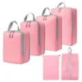Roze reizen inpakblokken compressie set koffer organizer tassen voor kleding en schoenen - 4-Delige Set + Trekkoordszak + Schoontas 6-Delige Set Roze
