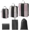 Reise Kompressions Packtaschen Set mit Mesh Kofferorganizer, Schuhbeutel und flachem Etui. - 3-Teiliges Set + Schuhbeutel + Kordelzugbeutel + Flache Tasche [6-Teilig Schwarz]