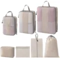 Kompressions-Packtaschen Set, Reisekoffer Organizer, leichte Kleideraufbewahrung Beutel. - 7-Teiliges Set [Beige]