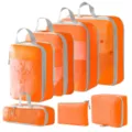 Orangene Reise-Packtaschen Set Koffer-Organizer Kompressionstaschen für Kleidung Schuhe Utensilien. - 5-Teiliges Set + Digitale Tasche + Kulturbeutel / 7-Teiliges Set Orange