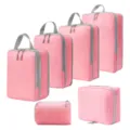Roze reizen inpakcubes set compressie bagage organzers tassen voor koffer reisbenodigdheden. - 4-Delige Set + Toilettas + Digitale Tas 6-Delige Set Roze