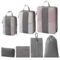 Reise Kompressions Packtaschen 9er Set Netz Koffer Organizer für Kleidung Schuhe. - 7-Teiliges Set mit Digitaltasche [Grau]