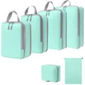 Mintgroene reizen inpakblokken set, compressie koffer organizers voor vakantie. - 4-Delige Set + Trekkoordszak + Toilettas 6-Delige Set Meerblauw
