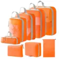 Oranger Reise-Packtaschen Kompression Koffer-Organizer Taschen Set für Reisegepäck Zubehör - 5-Teiliges Set + Digitale Tasche + Kulturbeutel + Kordelzugtasche / 8-Teiliges Set Orange