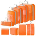 Kompressions-Reise-Packtaschen 10er-Set, orangefarbene Netz-Koffer-Organizer für Kleidung. - 5-Teiliges Set + Schuhbeutel + Flache Tasche + Kulturbeutel + Kordelzugtasche / 9-Teiliges Set Orange