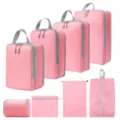 Roze set van 8 reisverpakkingsblokken, draagbare kofferorganizers en praktische schoenentassen. - 8-Delige Set Roze
