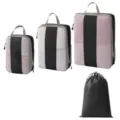 Reise Kompressions Packtaschen Set, schwarze und rosa Netztaschen für Koffer Organizer. - 3-Teiliges Set + Kordelzugbeutel [4-Teilig Schwarz]