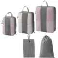 Reise Kompressionspacktaschen Set, tragbare Netz Gepäck Organizer für Kleidung und Schuhe. - 3-Teiliges Set + Schuhbeutel + Kordelzugbeutel [5-Teilig Grau]