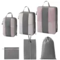Graues Reiserucksack-Packtaschen Set, Kompressions-Netz-Aufbewahrungstaschen für Gepäck. - 3-Teiliges Set + Schuhbeutel + Kordelzugbeutel + Flache Tasche [6-Teilig Grau]