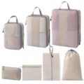 Beige Reise Kompression Packtaschen Set, Netztaschen Organizer fur Koffer und Gepaecksortierung. - 7-Teiliges Set mit Digitaltasche [Beige]