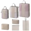 Reise Kompressions Packtaschen Set, beige Mesh Taschen für Koffer und Reisegepäck Sortierung. - 7-Teiliges Set mit Digital- und Kulturbeutel [Beige]
