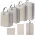Set van 8 inpakcubes compressie organizer tassen voor koffer reistas accessoires nieuw - 4-Delige Set + Trekkoordszak + Schoontas + Platte Zak 7-Delige Set Beige