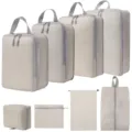 Reistassen organizer set 8 stuks inpakblokken beige grid bagage opbergtassen - 4-Delige Set + Trekkoordszak + Schoontas + Platte Zak + Toilettas 8-Delige Set Beige