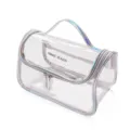 Transparent travel toiletry bag with iridescent trim and large capacity for cosmetics. - Silver Handheld Toiletry Bag