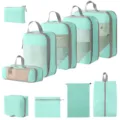 Reise-Packwürfel Kompressions-Set Gepäck-Organizer Taschen für Kleidung Schuhe Kosmetik. - 5-Teiliges Set + Schuhbeutel + Flache Tasche + Kulturbeutel + Digitale Tasche + Kordelzugtasche / 10-Teiliges Set See Blau