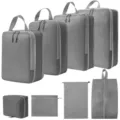 8-delige reis inpakklossen set grijs compressie koffer organizer tassen voor reistassen - 4-Delige Set + Trekkoordszak + Schoontas + Platte Zak + Toilettas 8-Delige Set Grijs