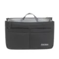 Black purse organizer insert bag with dual zippers, multi-pockets and handles for travel. - S / Black