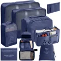 Reisset van 7 waterdichte packing cubes reistassen voor kleding schoenen en cosmetica. - Marineblauw Toiletstas Cosmetica Negen-Delige Set