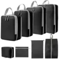 Set van 8 reisverpakking kubussen compressie bagage organizer tassen voor kleding - 4-Delige Set + Trekkoordszak + Schoontas + Platte Zak + Toilettas 8-Delige Set Zwart