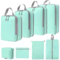 8-delige reis packing cubes set mintgroen koffer organizer tassen voor kleding - 4-Delige Set + Trekkoordszak + Schoontas + Platte Zak + Toilettas 8-Delige Set Meerblauw