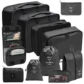 Set de 11 cubos de embalaje de viaje, organizadores de equipaje impermeables para ropa y zapatos. - Juego de 11 Piezas de Artículos de Aseo, Cosméticos y Digitales / Negro