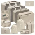 11-teiliges Reise-Organizer-Taschen-Set, beige Packtaschen für Kleidung und Schuhe. - Toilettenartikel Kosmetik & Digital 11-Teiliges Set / Beige
