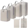 Beige reistasjes set, compressie bagage-organizers voor kleding, schoenen en toiletartikelen. - 4-Delige Set + Trekkoordszak + Schoontas 6-Delige Set Beige
