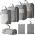 Graues Reise-Packtaschen-Set, tragbare Kompressions-Aufbewahrungsbeutel für Kleidung. - 5-Teiliges Set + Kordelzugtasche + Schuhbeutel / 7-teiliges Set - Grau