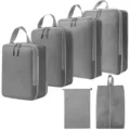 Grijze reistasjes set compressie opbergtassen voor bagage kleding schoenen en toiletartikelen. - 4-Delige Set + Trekkoordszak + Schoontas 6-Delige Set Grijs