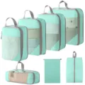 Reise-Packtaschen Set tragbare Kompressions-Organizer Taschen fuer Kleidung Schuhe Gepaeck - 5-Teiliges Set + Kordelzugtasche + Schuhbeutel / 7-Teiliges Set See Blau