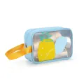 Portable transparent cosmetic bag with cute pineapple pattern, large capacity toiletry organizer. - Small Side Handle / Pineapple Blue