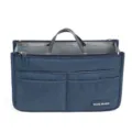 Handbag organizer insert travel cosmetic makeup storage bag dual zipper portable bag - Navy Blue