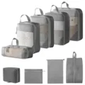 Reiseorganizer Packtaschen Set Kompression Koffer Organizer für Kleidung Schuhe grau - 5-Teiliges Set + Schuhbeutel + Flache Tasche + Kulturbeutel + Kordelzugtasche / 9-Teiliges Set Grau
