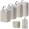 Set van reisinpakblokken compressie opbergtassen kofferorganizers voor kleding schoenen tas - 4-Delige Set + Toilettas + Schoontas 6-Delige Set Beige