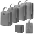 Grijs reistasjes set, compressie bagage-organizers met ritssluiting voor op reis. - 4-Delige Set + Toilettas + Schoontas 6-Delige Set Grijs
