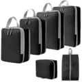 Zwarte reistassen set compressie koffer organizers voor kleding en handige schoenen. - 4-Delige Set + Toilettas + Schoontas 6-Delige Set Zwart