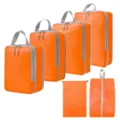 Oranje reistassen set, 8-delige compressie organizer tassen voor bagage, schoenen en cosmetica. - 4-Delige Set + Trekkoordszak + Schoontas 6-Delige Set Oranje