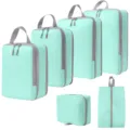 Reis inpakcubes compressie set mintgroen bagage organizer tasjes voor kleding en schoenen - 4-Delige Set + Toilettas + Schoontas 6-Delige Set Meerblauw