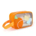 Orange Travel Toiletry Bag Clear PVC Cosmetic Pouch Portable Makeup Organizer Bag - Small Side Handle / Summer Orange