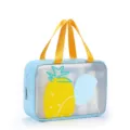 Clear travel toiletry bag with yellow handles large capacity cosmetic makeup organizer. - Medium Double Handle / Pineapple Blue