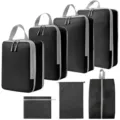 Reis tasjes opbergtassen compressie inpakblokken set zwarte koffer organizer tassen - 4-Delige Set + Trekkoordszak + Schoontas + Platte Zak 7-Delige Set Zwart