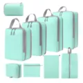 Muntgroene reis inpakblokken 9-delige set, draagbare compressie koffer organizer tassen. - 9-Delige Set Meerblauw