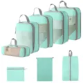 Reise-Packtaschen Set mintgrün Koffer-Organizer Beutel für Kleidung Schuhe Zubehör - 5-Teiliges Set + Kordelzugtasche + Schuhbeutel + Flache Tasche / 8-Teiliges Set See Blau