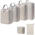 Reis compressie packing cubes set draagbare koffer organizer tassen voor kleding schoenen - 4-Delige Set + Trekkoordszak + Toilettas 6-Delige Set Beige