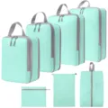 Set inpakblokken reizen mintgroen compressie organizer tassen voor koffers en schoenen set - 4-Delige Set + Trekkoordszak + Schoontas + Platte Zak 7-Delige Set Meerblauw