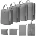 Reis compressie packing cubes set van 8 stuks, grijze koffer organizers voor reizen. - 8-Delige Set Grijs
