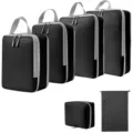 Reizen compressie verpakking kubussen set, zwarte bagageorganizers voor kledingstukken. - 4-Delige Set + Trekkoordszak + Toilettas 6-Delige Set Zwart
