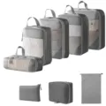 Reise Packtaschen Kompressionsset, graue Koffer Organizer Taschen für Kleidung und Zubehör. - 5-Teiliges Set + Digitale Tasche + Kulturbeutel + Kordelzugtasche / 8-teiliges Set - Grau